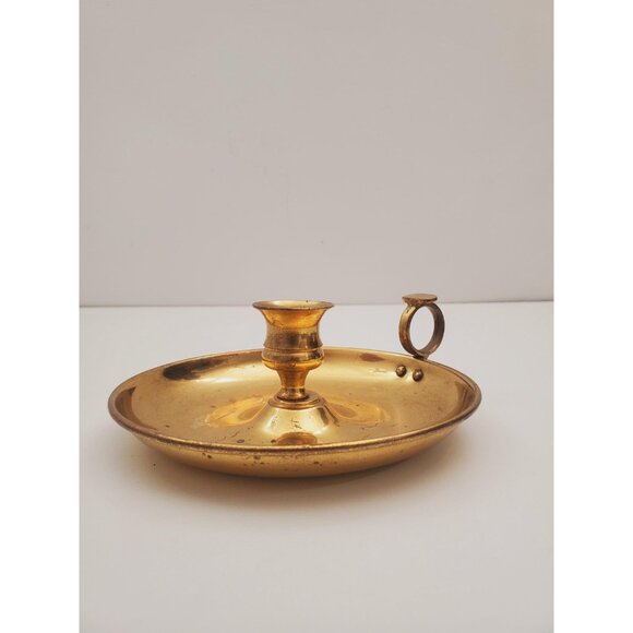 Vintage Brass Candle Holder - Brass Candlestick Holder - Brass Chamberstick - - Picture 3 of 10